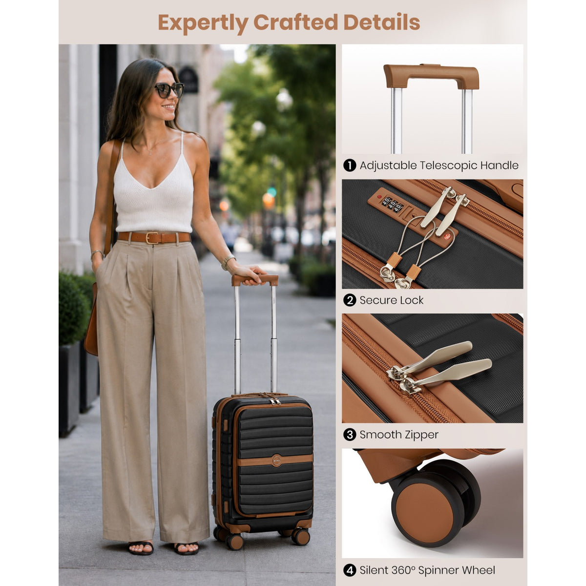 FREE UK Delivery 3-5 days Kono 21-Inch Front-Opening Cabin Suitcase with 15.6-Inch Laptop Compartment -All colours - 3yr Warranty