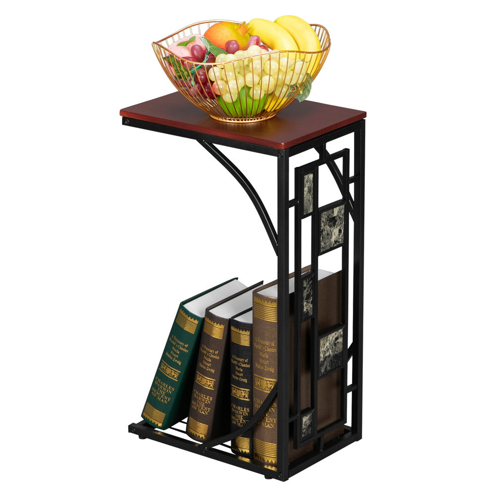FREE UK Delivery 3-5 days Square Shaped Side Table End Table with Gravel Pattern, Brown Top & Black Powder-Coated Base
