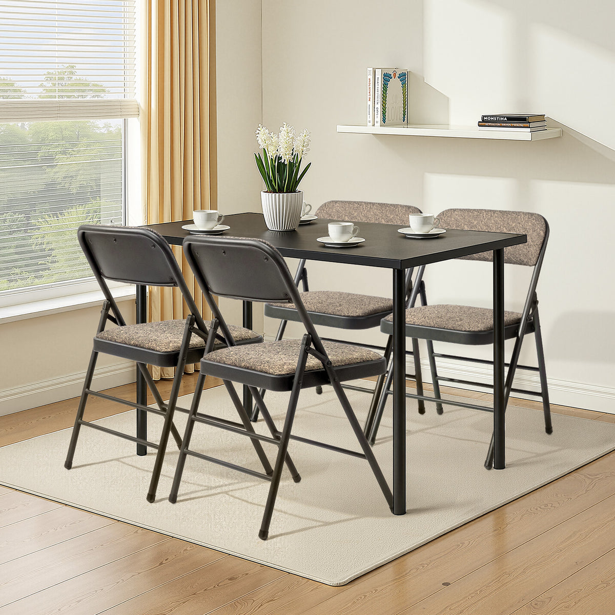 FREE Delivery Styleaway 4 Pcs Folding Chairs, Black Patterned Fabric Upholstered Foldable Chairs for Home, Office, Conference, Living Room, School