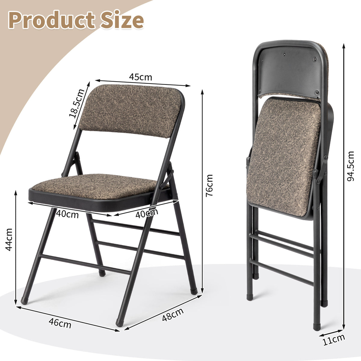FREE Delivery Styleaway 2pcs Black Patterned Padded Folding Chairs, for Home, Conference Event Chairs with Soft Seat (46*48*76cm), Frosted Iron Frame