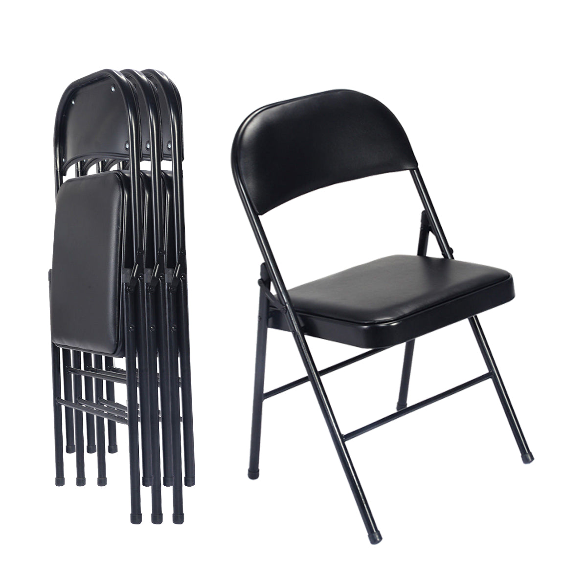 FREE Delivery Styleaway 4pcs Elegant Foldable Iron & PVC Chairs for Home, Convention & Exhibition Black - Indoor / Outdoor