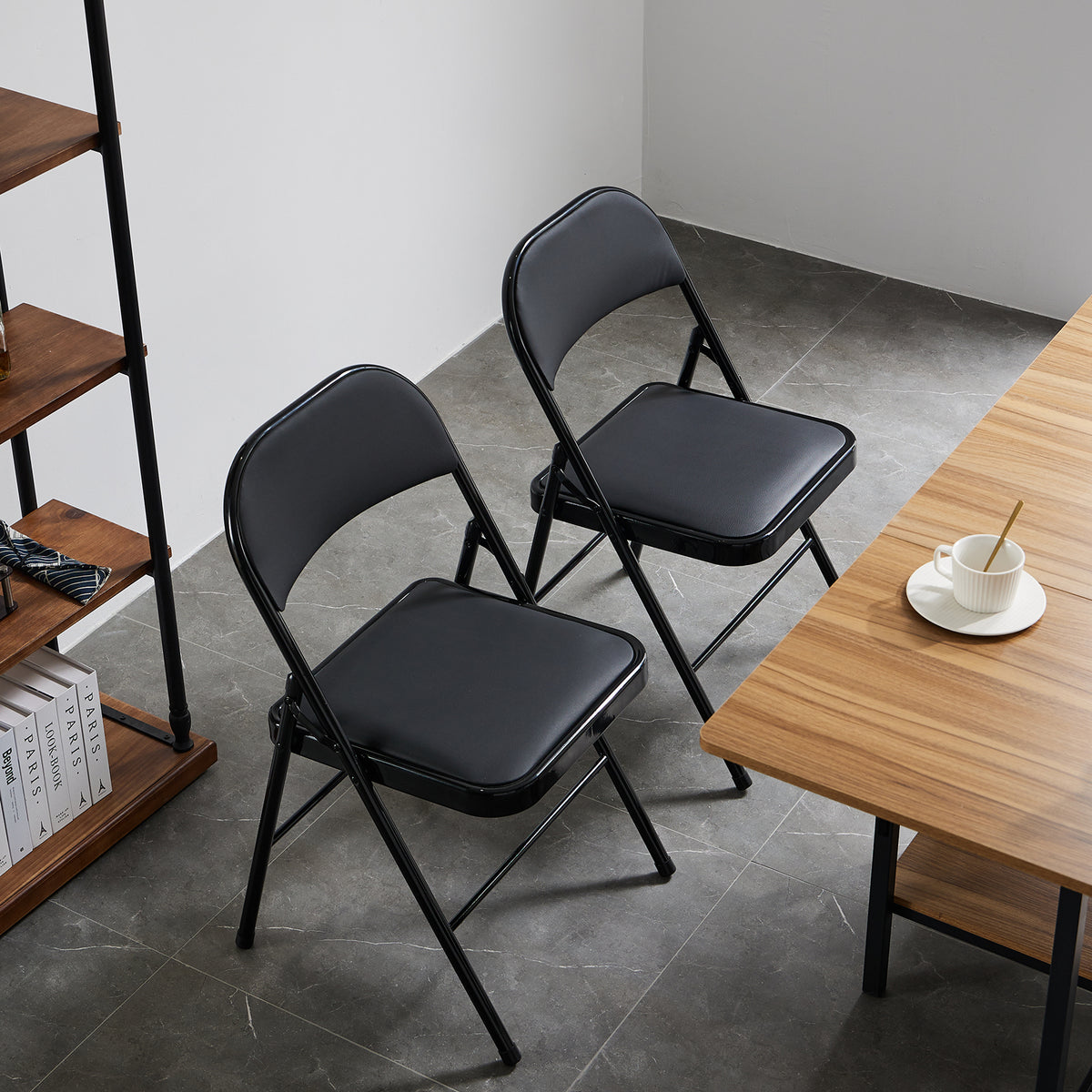 FREE Delivery Styleaway 4pcs Elegant Foldable Iron & PVC Chairs for Home, Convention & Exhibition Black - Indoor / Outdoor
