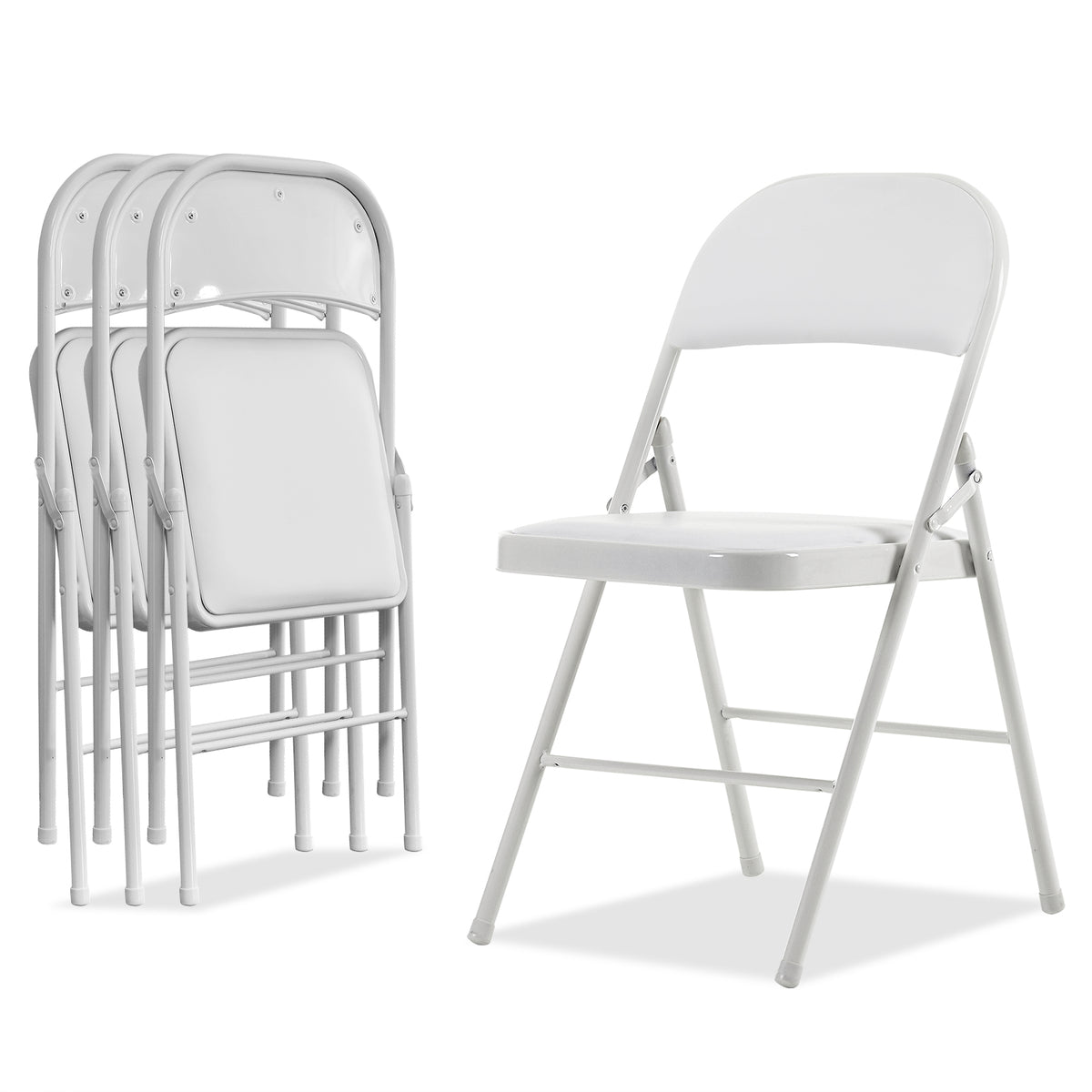 FREE Delivery Styleaway 4pcs Elegant Foldable Iron &amp; PVC Chairs for Home, Convention &amp; Exhibition White - Indoor / Outdoor