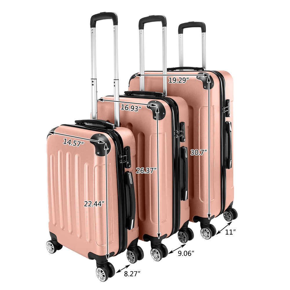 FREE UK Delivery 3-5 days Pink 3 Pcs Suitcase Lightweight ABS Carry-on Hand Luggage 4 Spinner Wheels Trolley Case 20" 24" 28"