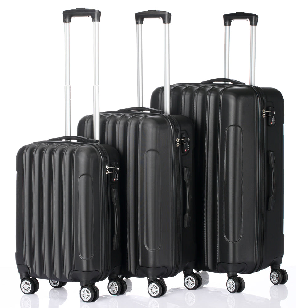 FREE UK Delivery 3-5 days Black 3 Pcs Suitcase Lightweight ABS Carry-on Hand Luggage 4 Spinner Wheels Trolley Case 20" 24" 28"