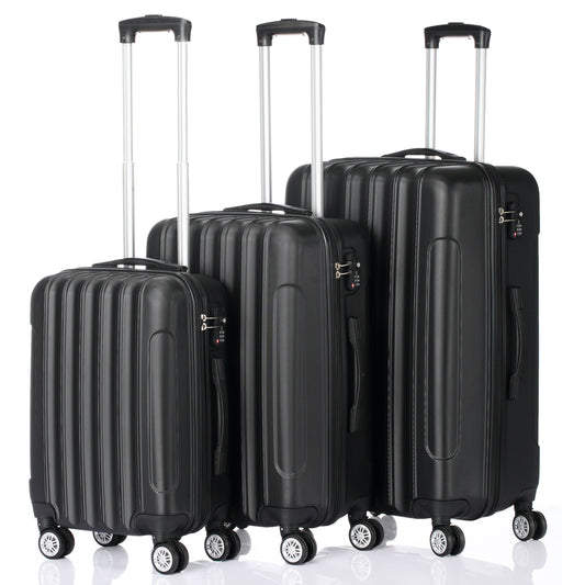 FREE UK Delivery 3-5 days Black 3 Pcs Suitcase Lightweight ABS Carry-on Hand Luggage 4 Spinner Wheels Trolley Case 20" 24" 28"