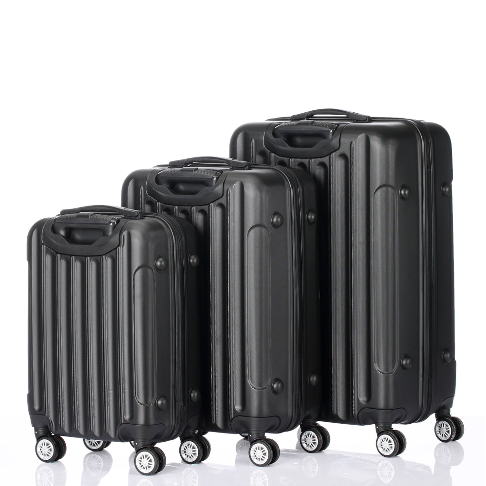 FREE UK Delivery 3-5 days Black 3 Pcs Suitcase Lightweight ABS Carry-on Hand Luggage 4 Spinner Wheels Trolley Case 20" 24" 28"
