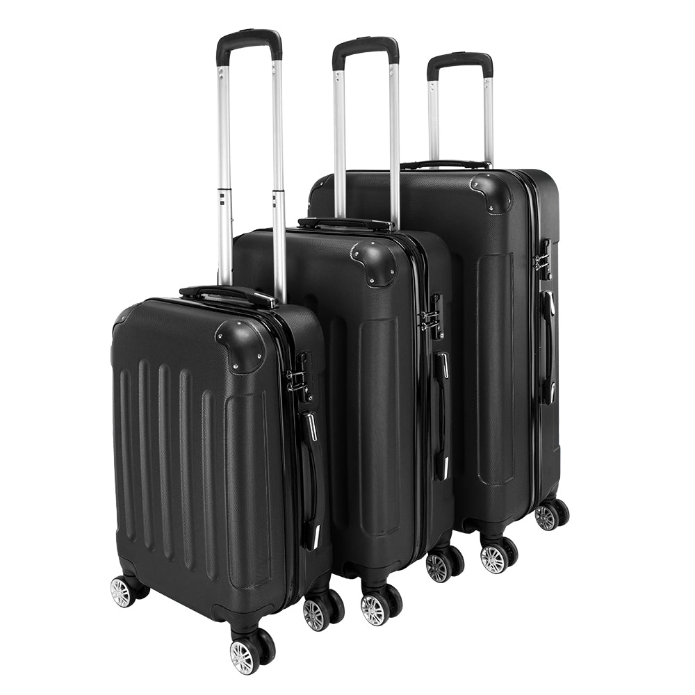 FREE UK Delivery 3-5 days Black 3 Pcs Suitcase Lightweight ABS Carry-on Hand Luggage 4 Spinner Wheels Trolley Case 20" 24" 28"
