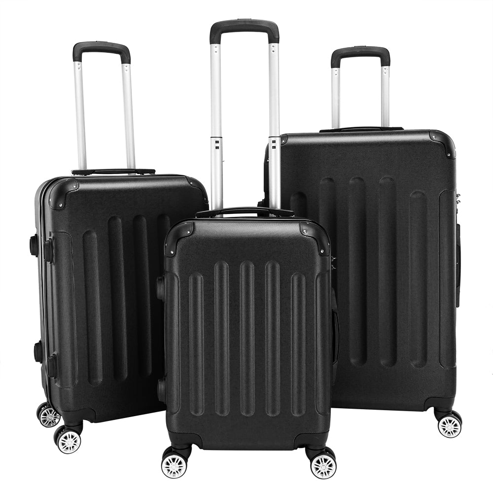 FREE UK Delivery 3-5 days Black 3 Pcs Suitcase Lightweight ABS Carry-on Hand Luggage 4 Spinner Wheels Trolley Case 20" 24" 28"