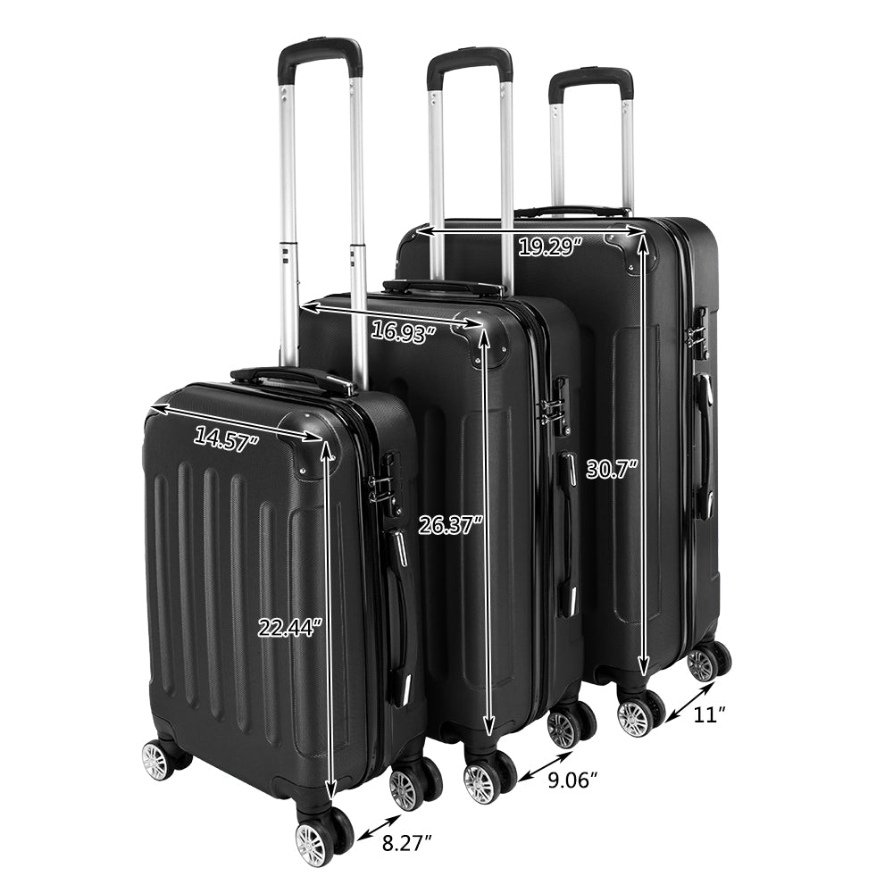 FREE UK Delivery 3-5 days Black 3 Pcs Suitcase Lightweight ABS Carry-on Hand Luggage 4 Spinner Wheels Trolley Case 20" 24" 28"