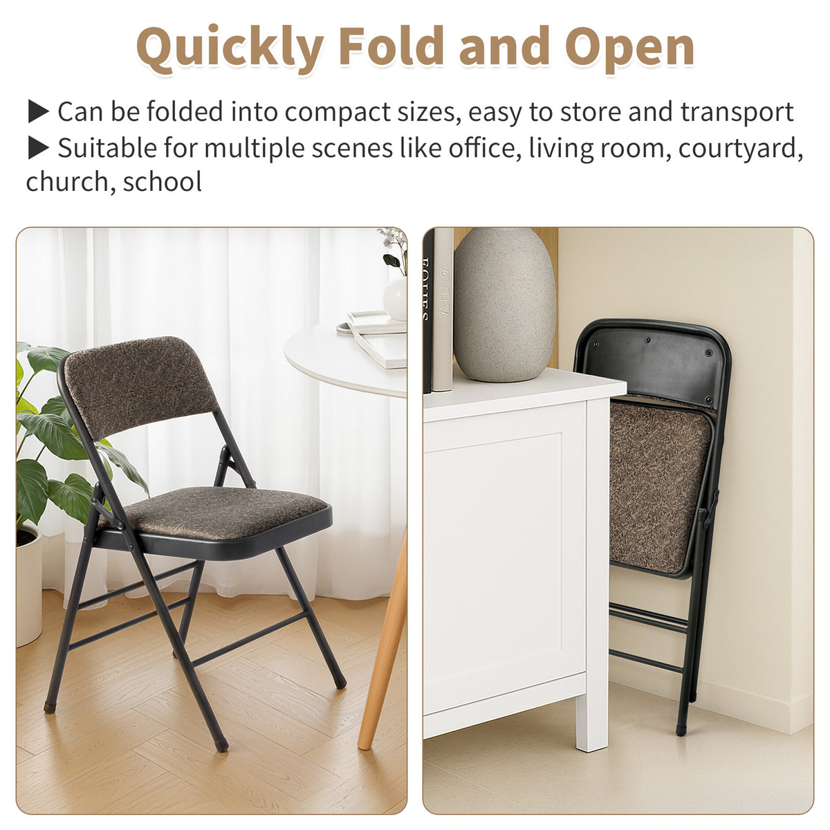 FREE Delivery Styleaway 2pcs Black Patterned Padded Folding Chairs, for Home, Conference Event Chairs with Soft Seat (46*48*76cm), Frosted Iron Frame