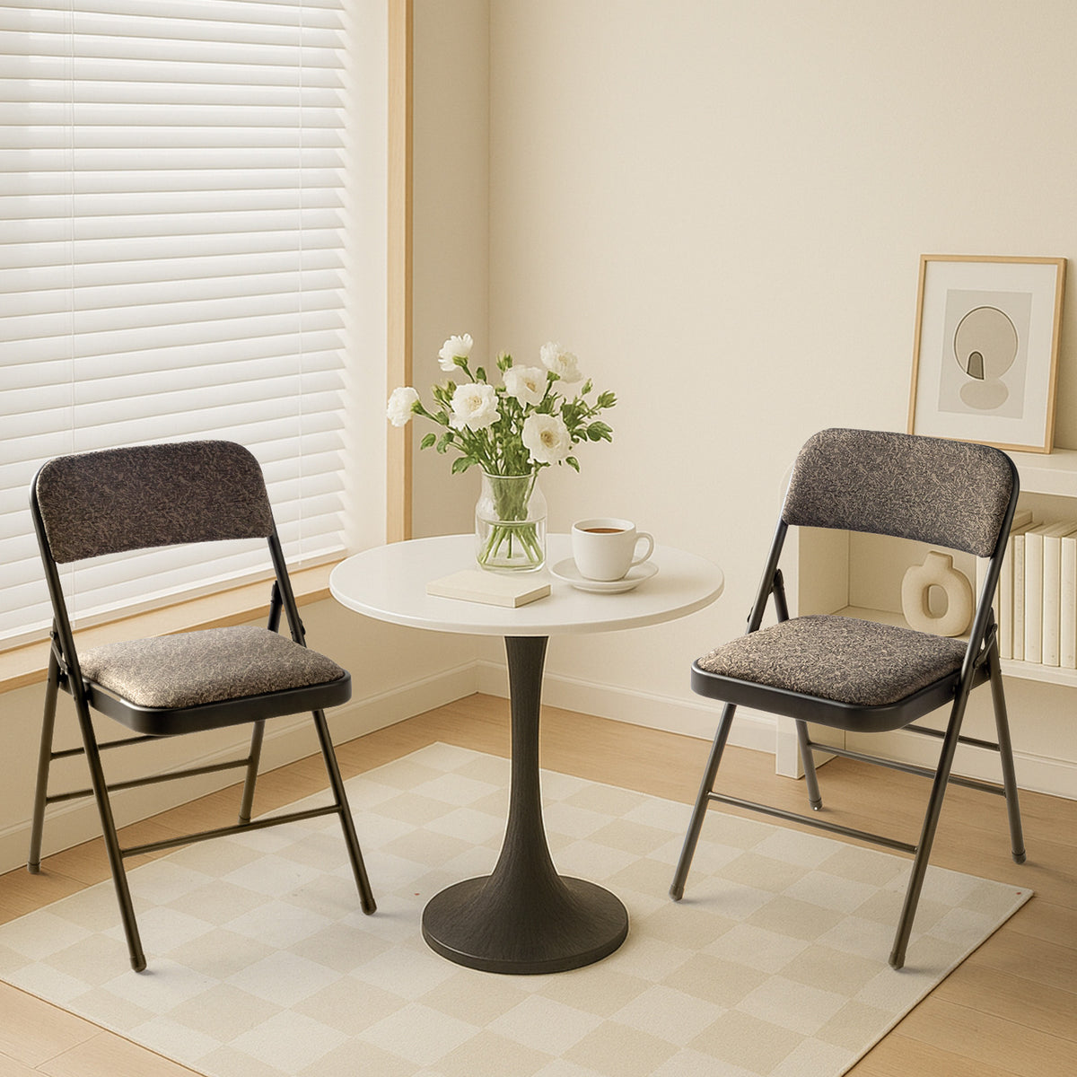 FREE Delivery Styleaway 2pcs Black Patterned Padded Folding Chairs, for Home, Conference Event Chairs with Soft Seat (46*48*76cm), Frosted Iron Frame