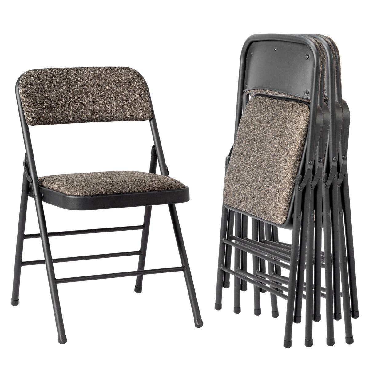 FREE Delivery Styleaway 4 Pcs Folding Chairs, Black Patterned Fabric Upholstered Foldable Chairs for Home, Office, Conference, Living Room, School