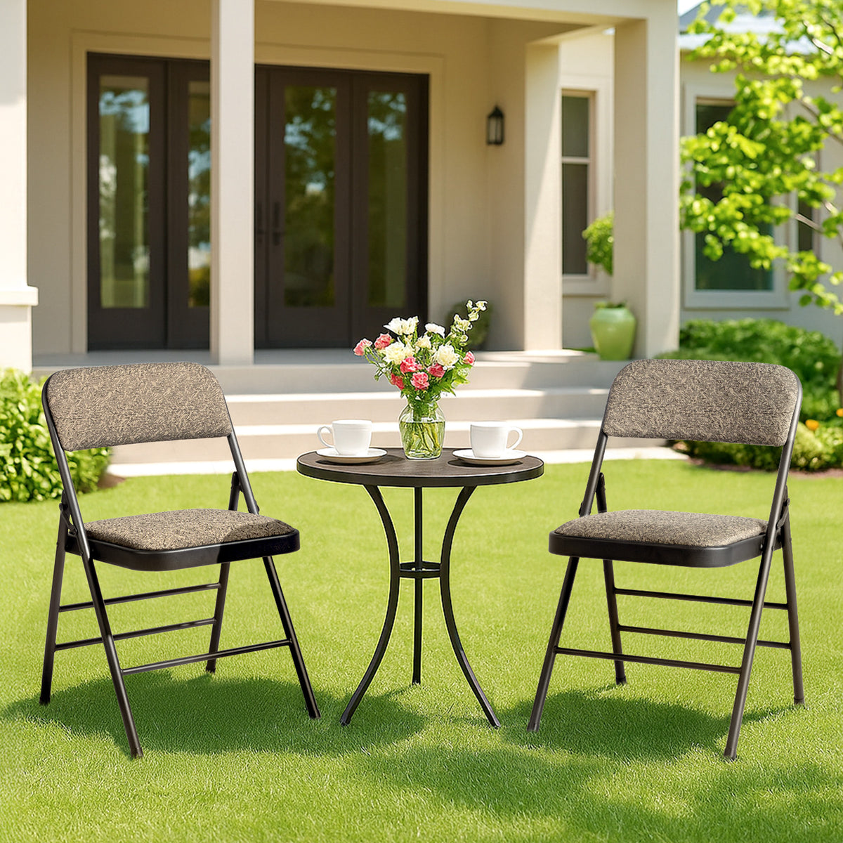 FREE Delivery Styleaway 2pcs Black Patterned Padded Folding Chairs, for Home, Conference Event Chairs with Soft Seat (46*48*76cm), Frosted Iron Frame