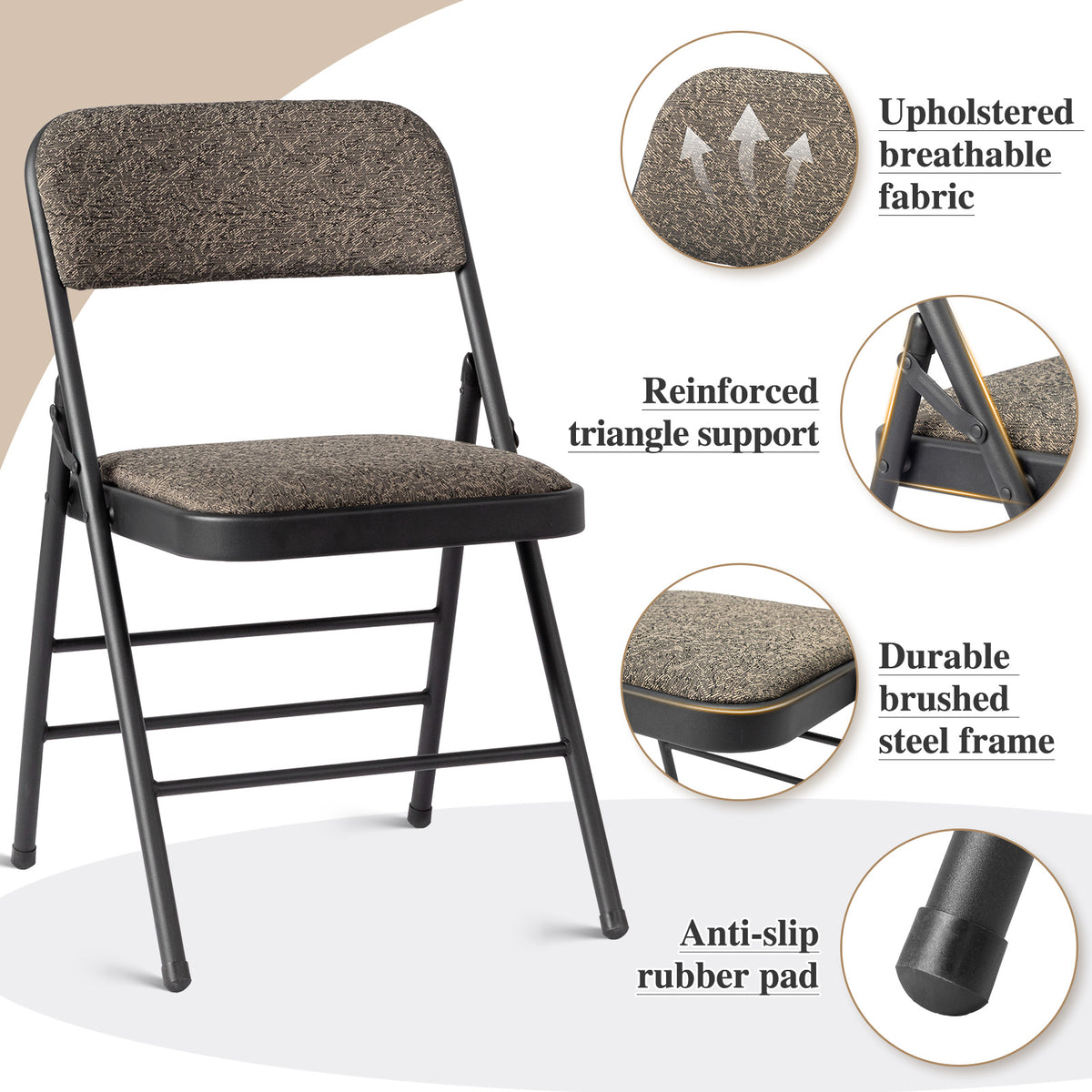 FREE Delivery Styleaway 4 Pcs Folding Chairs, Black Patterned Fabric Upholstered Foldable Chairs for Home, Office, Conference, Living Room, School