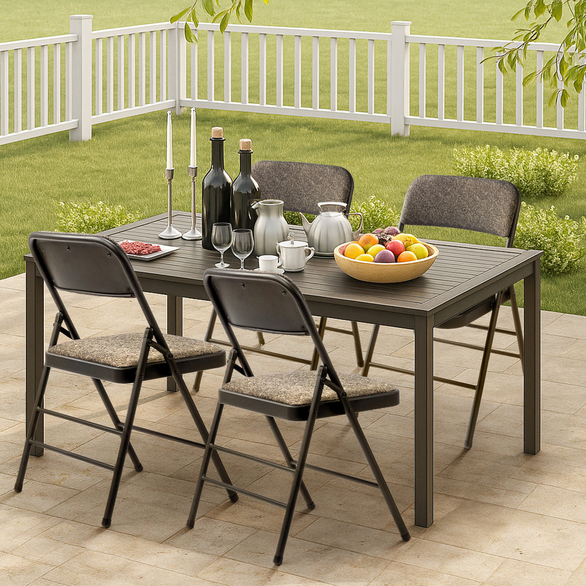 FREE Delivery Styleaway 4 Pcs Folding Chairs, Black Patterned Fabric Upholstered Foldable Chairs for Home, Office, Conference, Living Room, School