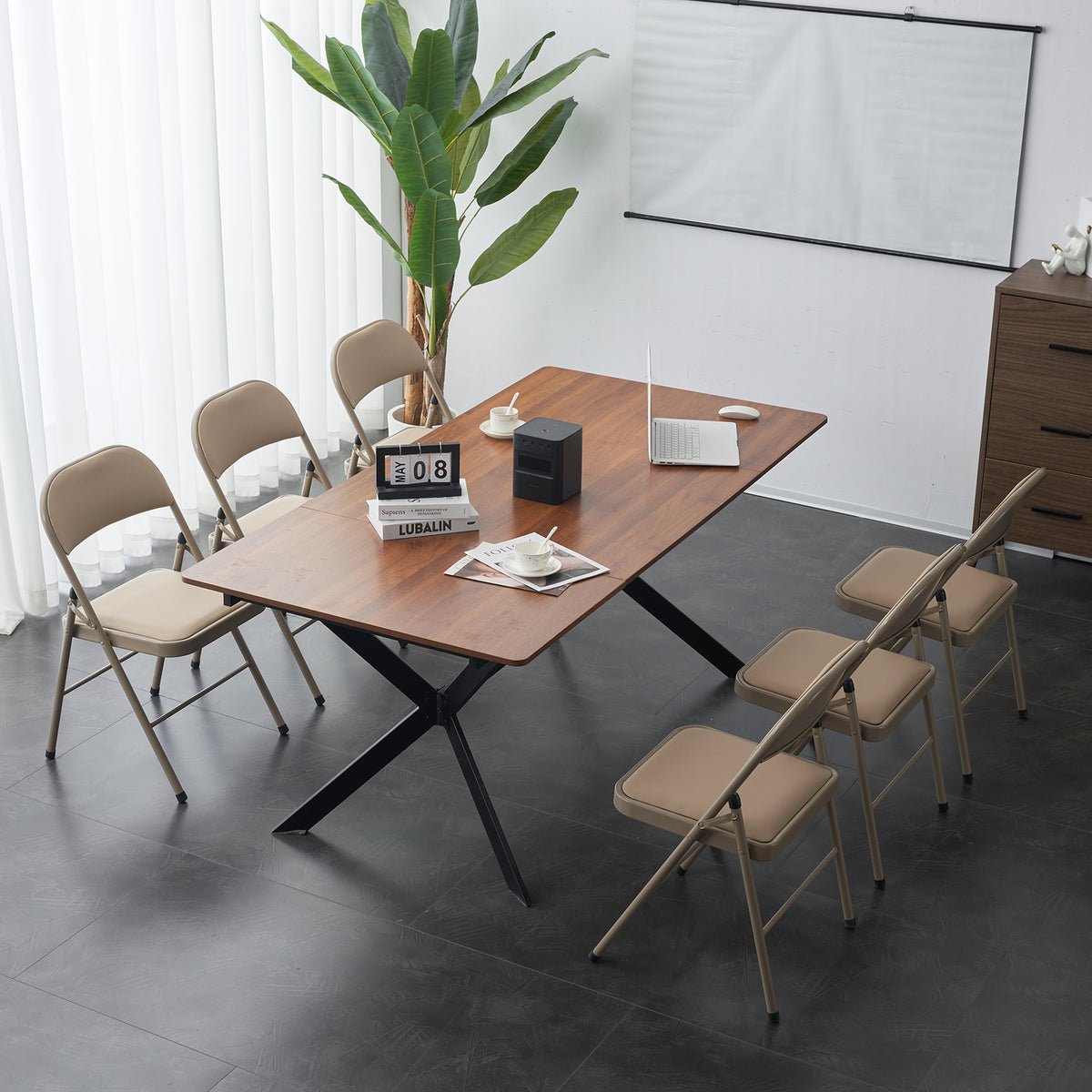 FREE Delivery Styleaway 4pcs Elegant Foldable Iron & PVC Chairs for Convention & Exhibition  Light  Brown / Beige