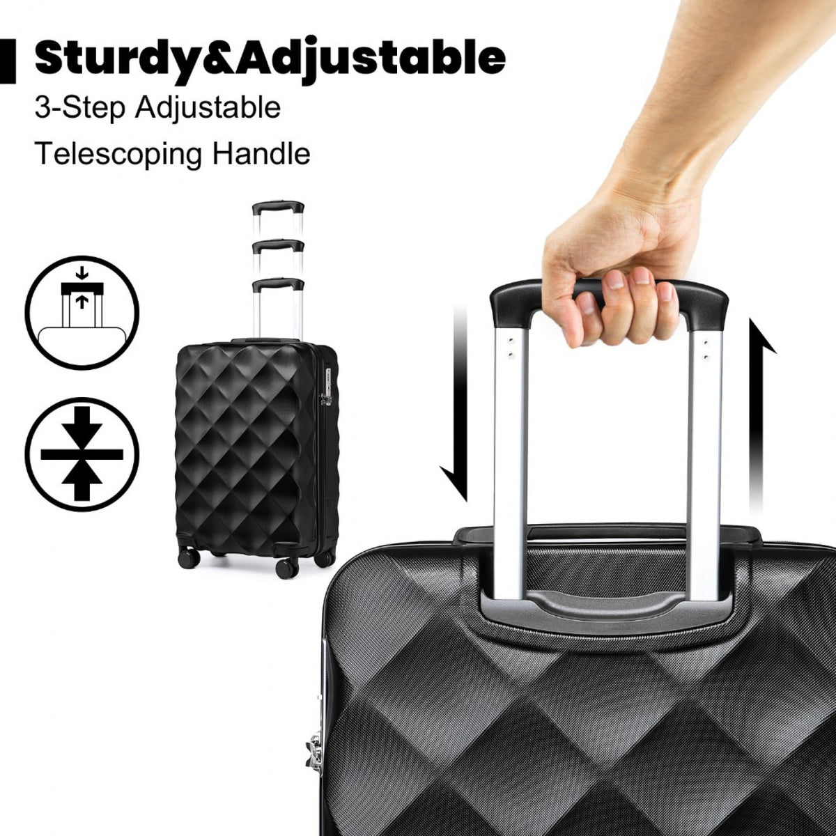 FREE UK Delivery 3-5 days British Traveller 24 Inch Ultralight ABS And Polycarbonate Bumpy Diamond Suitcase With TSA Lock- All colours - 3yr Warranty