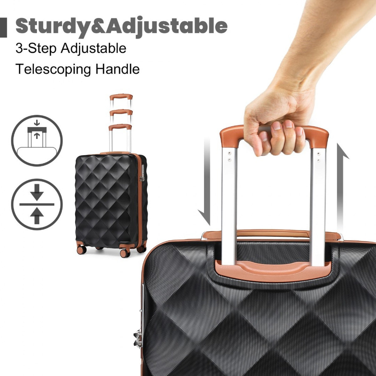 FREE UK Delivery 3-5 days British Traveller 24 Inch Ultralight ABS And Polycarbonate Bumpy Diamond Suitcase With TSA Lock- All colours - 3yr Warranty