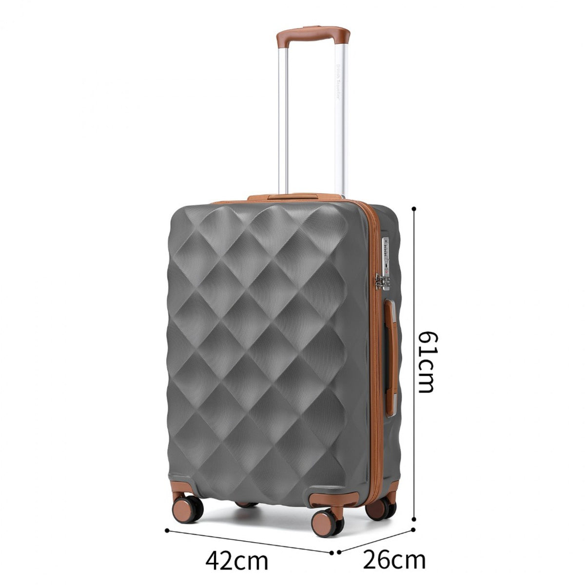 FREE UK Delivery 3-5 days British Traveller 24 Inch Ultralight ABS And Polycarbonate Bumpy Diamond Suitcase With TSA Lock- All colours - 3yr Warranty