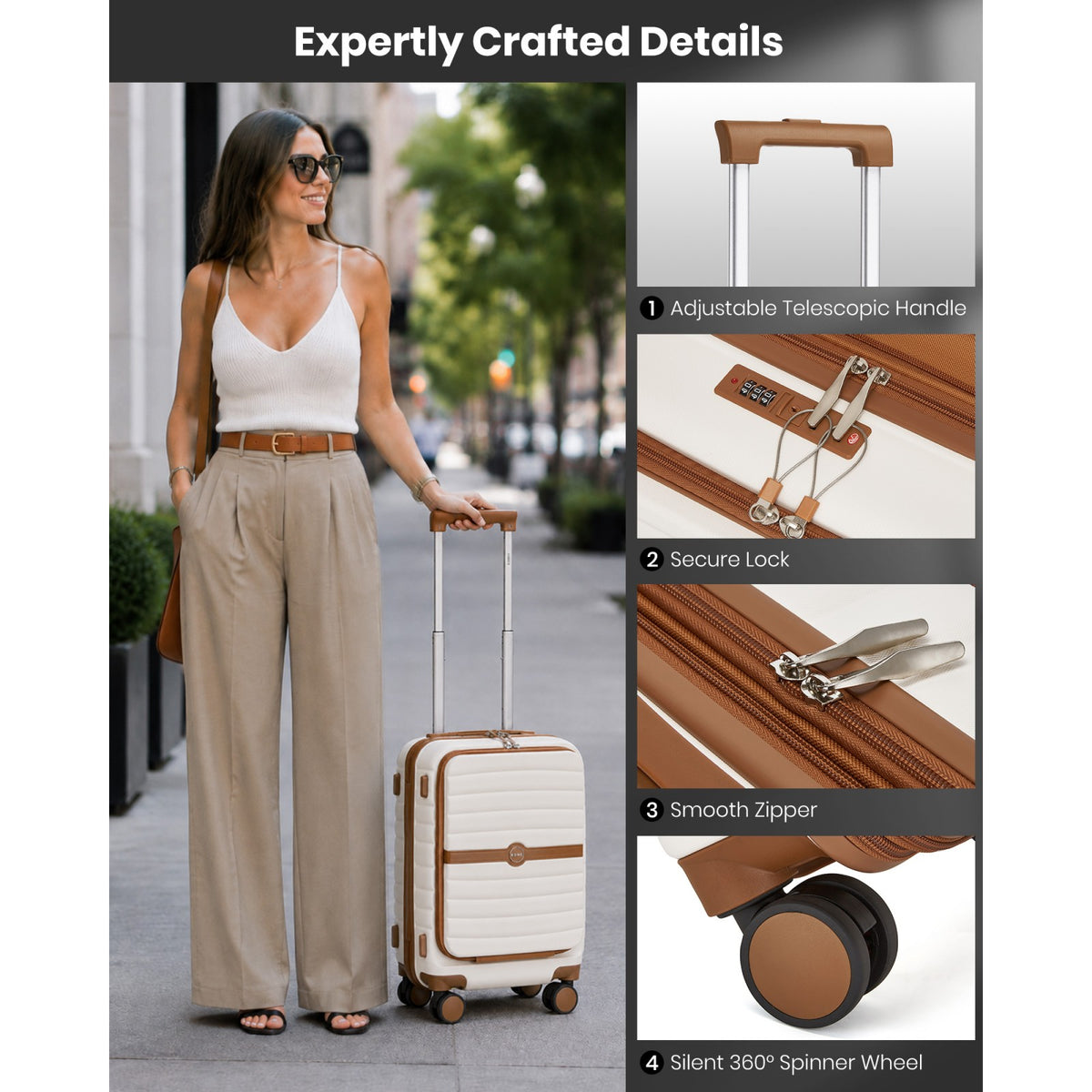 FREE UK Delivery 3-5 days Kono 21-Inch Front-Opening Cabin Suitcase with 15.6-Inch Laptop Compartment -All colours - 3yr Warranty