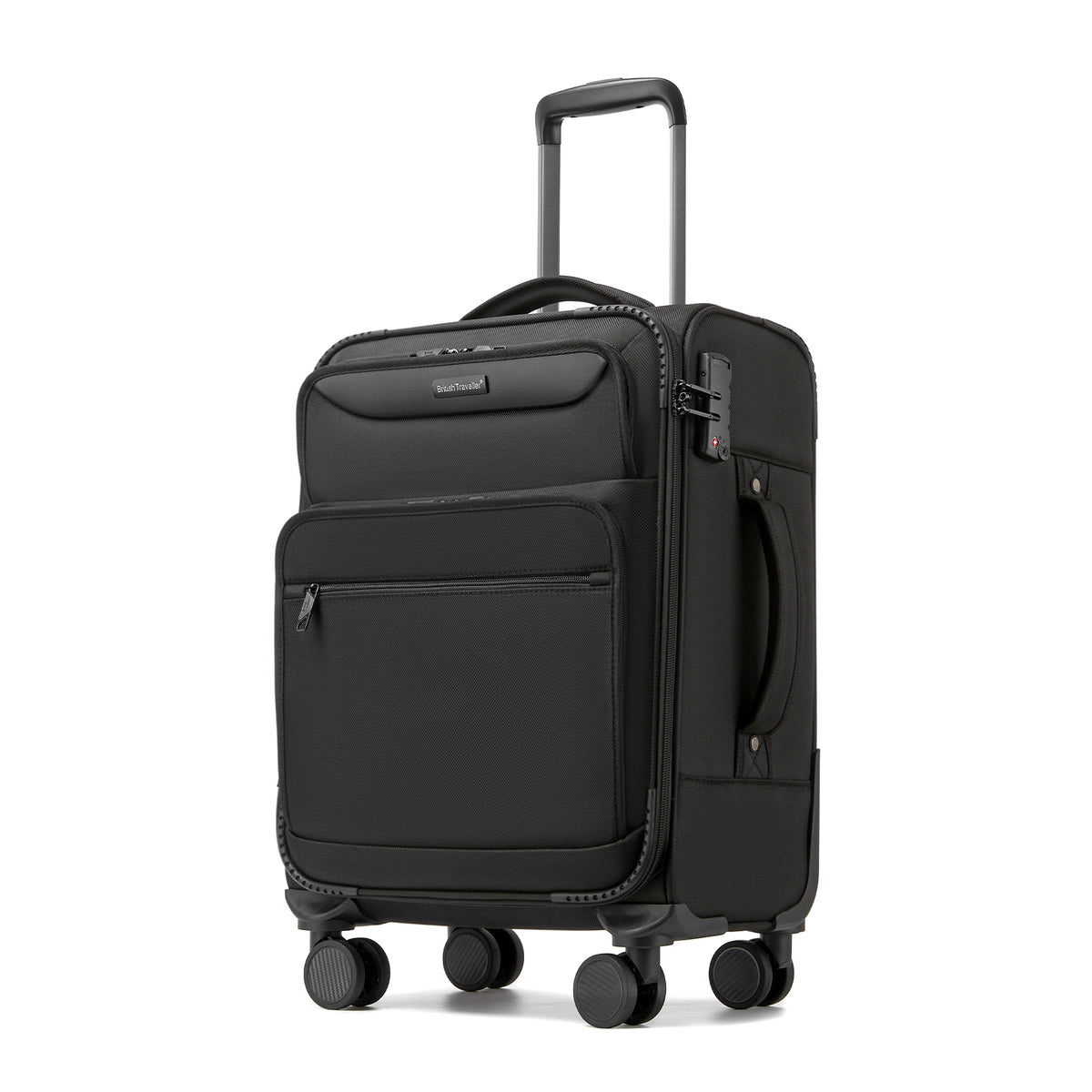 FREE UK Delivery 3-5 days British Traveller 20-Inch Durable Softshell Suitcase with Front Laptop Compartment, TSA Lock & Silent Spinner Wheels - Black - 3yr Warranty