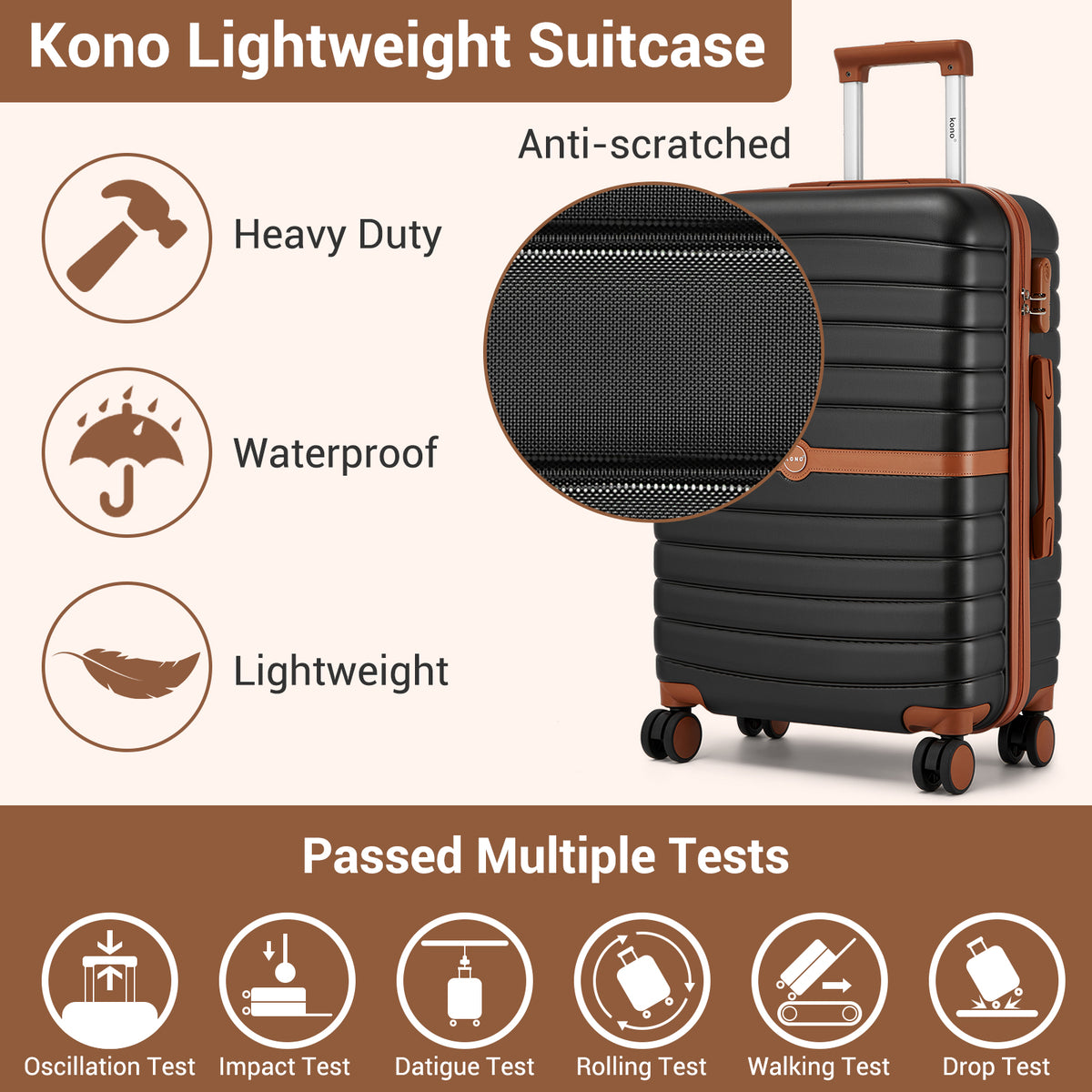 FREE UK Delivery  3-5 days -  Kono 28 Inch Large ABS+PC Hard Shell Suitcase Set with Travel Bag & Toiletry Pouch - All colours- 3yr Warranty