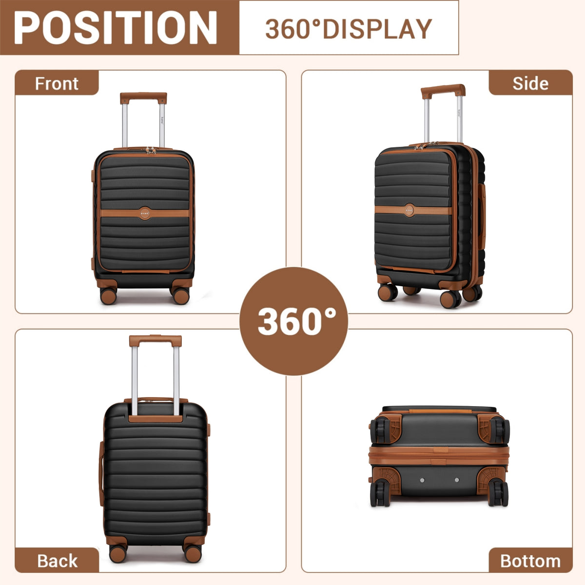 FREE UK Delivery 3-5 days Kono 21-Inch Front-Opening Cabin Suitcase with 15.6-Inch Laptop Compartment -All colours - 3yr Warranty