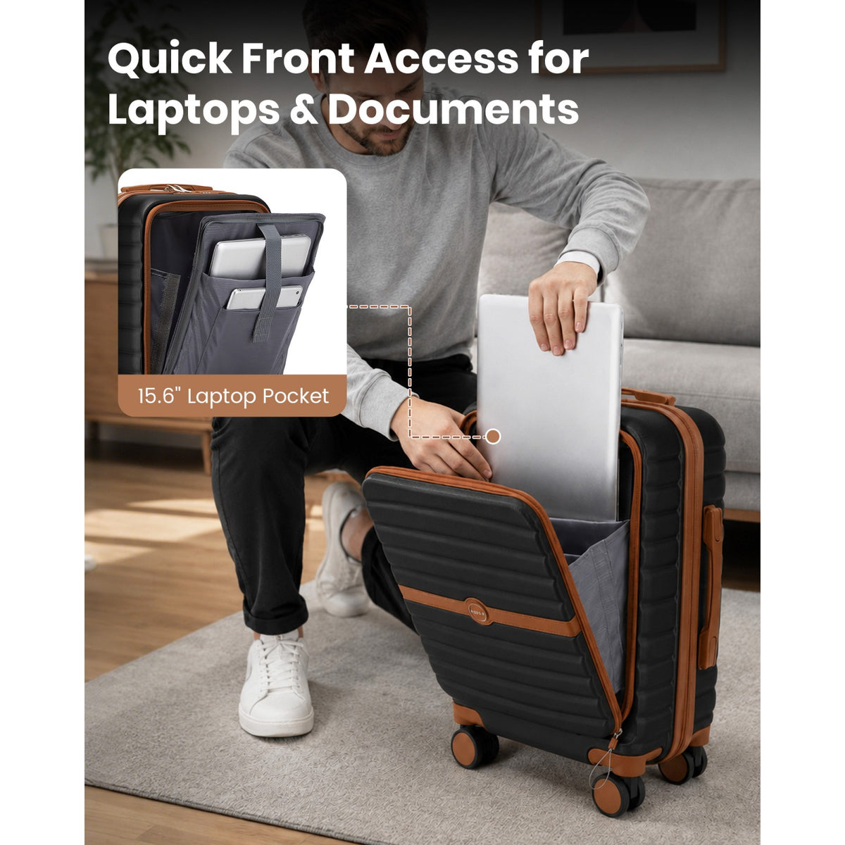 FREE UK Delivery 3-5 days Kono 21-Inch Front-Opening Cabin Suitcase with 15.6-Inch Laptop Compartment -All colours - 3yr Warranty