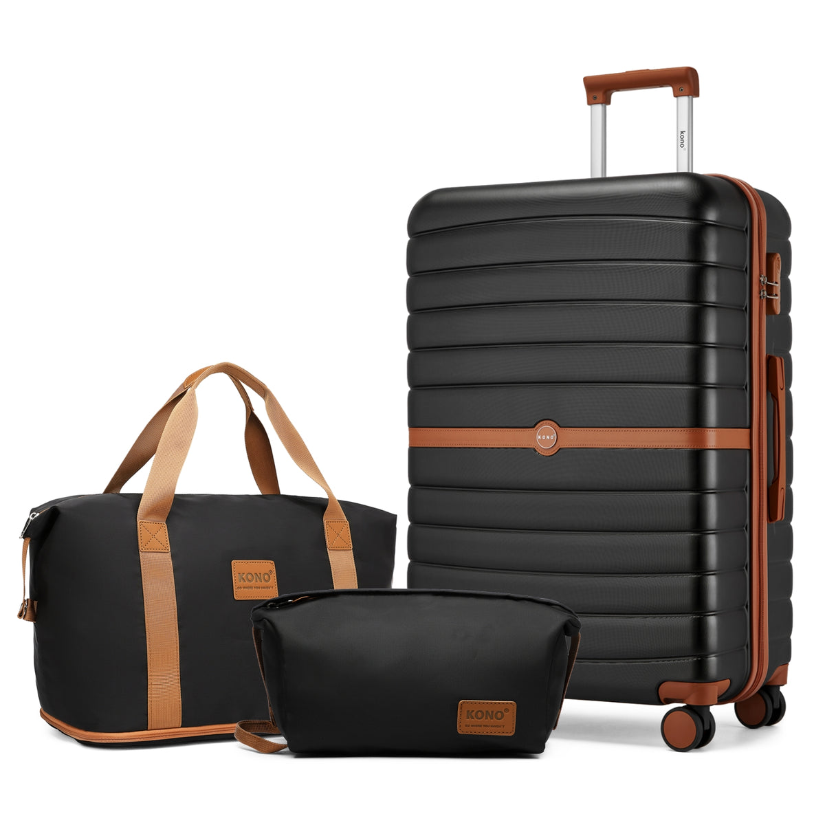 FREE UK Delivery  3-5 days -  Kono 28 Inch Large ABS+PC Hard Shell Suitcase Set with Travel Bag & Toiletry Pouch - All colours- 3yr Warranty