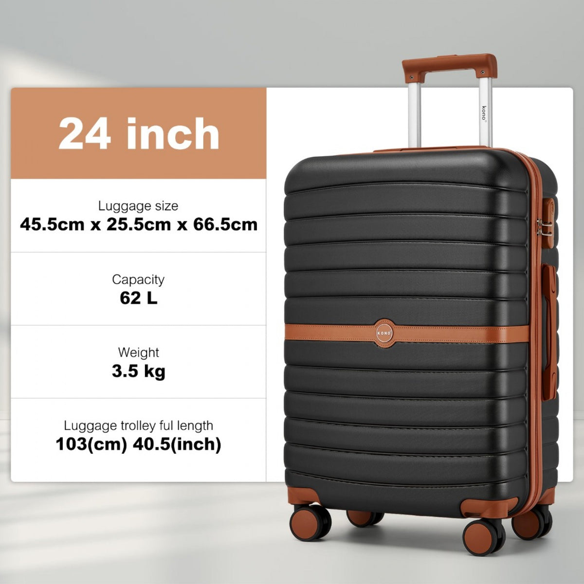FREE UK Delivery 3-5 days Kono ABS+PC 24-Inch Striped Design with Colour-Block Details Carry-On Cabin Suitcase with Silent Spinner Wheels - All colours - 3yr Warranty