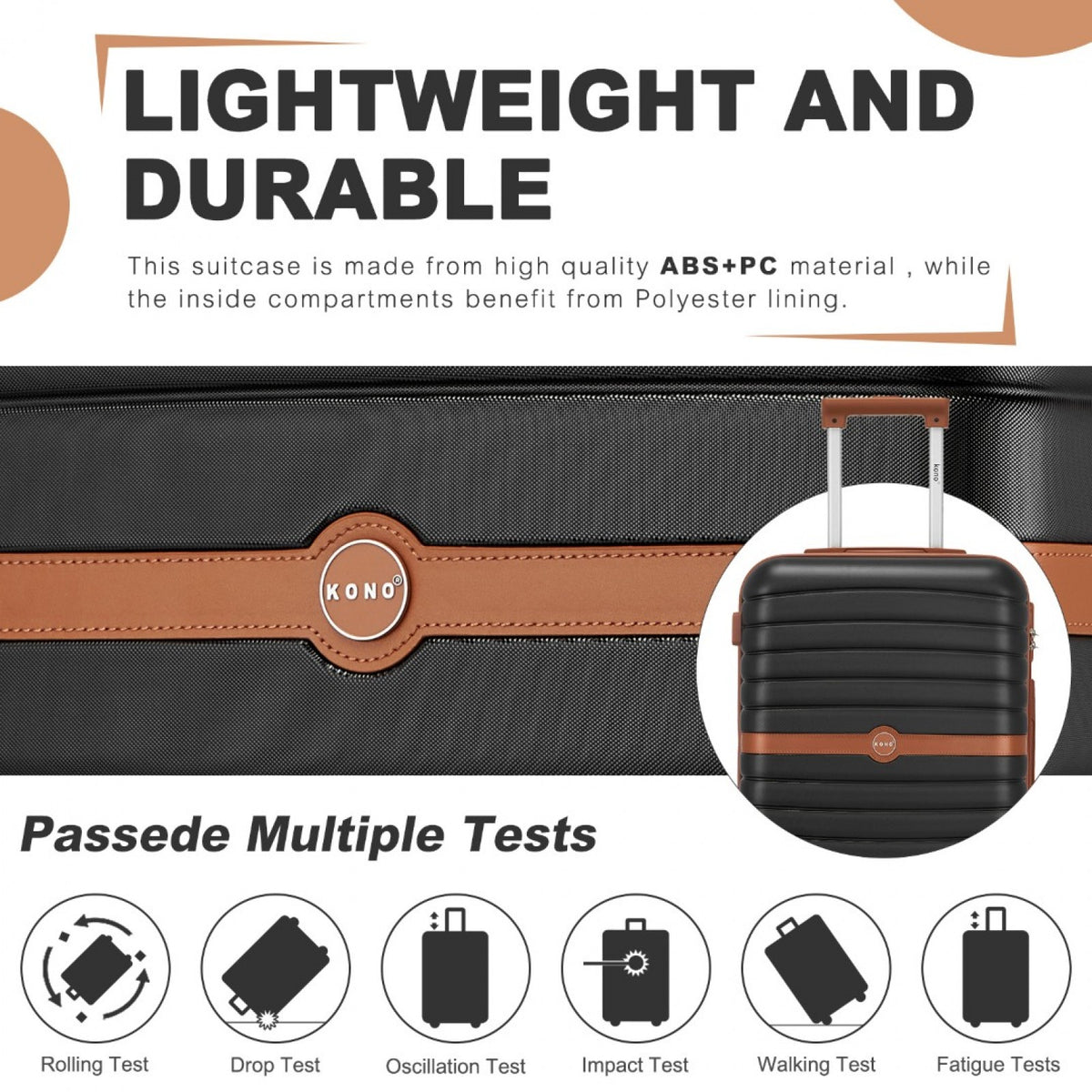 FREE UK Delivery 3-5 days Kono ABS+PC 20-Inch Striped Design with Colour-Block Details Carry-On Cabin Suitcase with Silent Spinner Wheels - All colours - 3yr Warranty