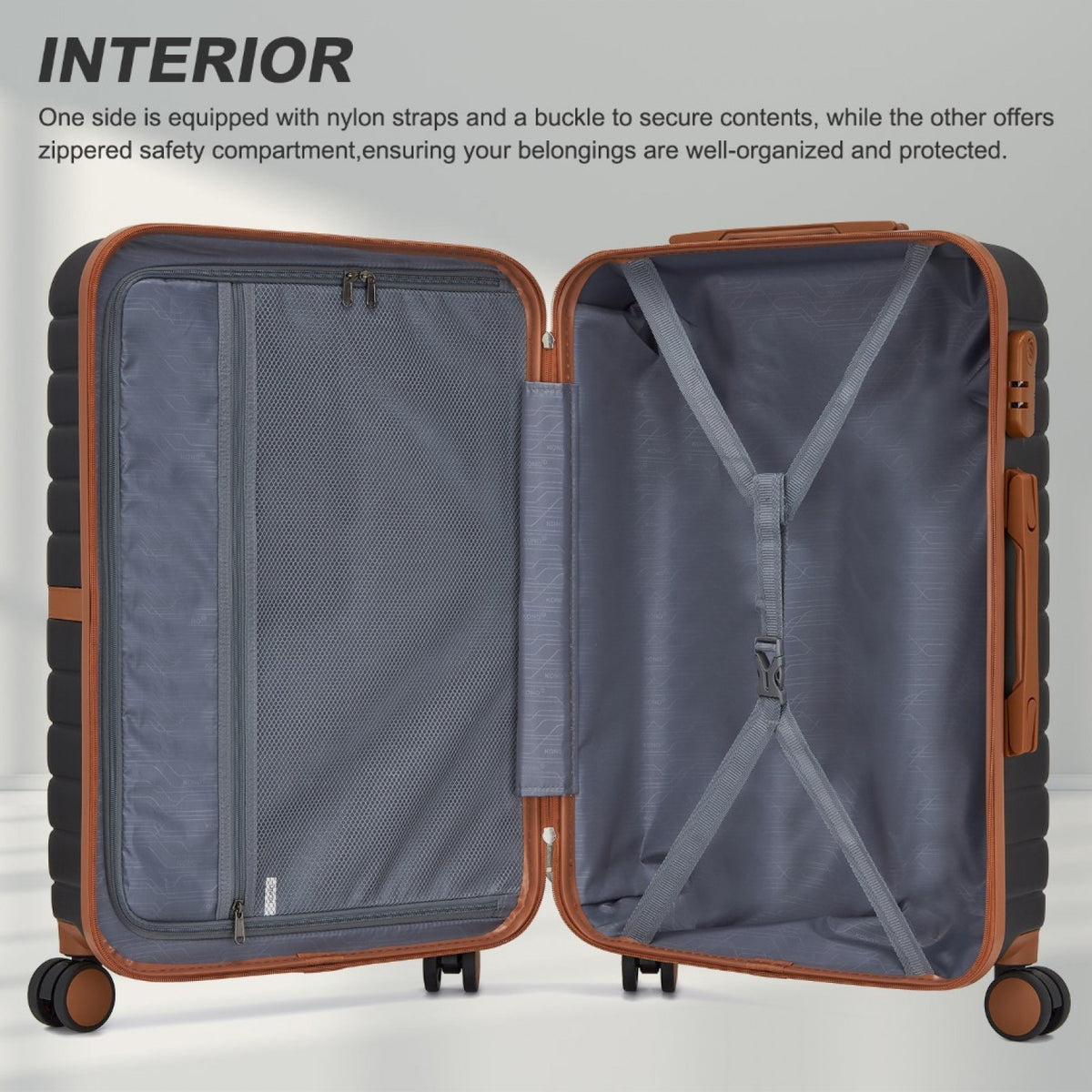 FREE UK Delivery 3-5 days Kono ABS+PC 20-Inch Striped Design with Colour-Block Details Carry-On Cabin Suitcase with Silent Spinner Wheels - All colours - 3yr Warranty