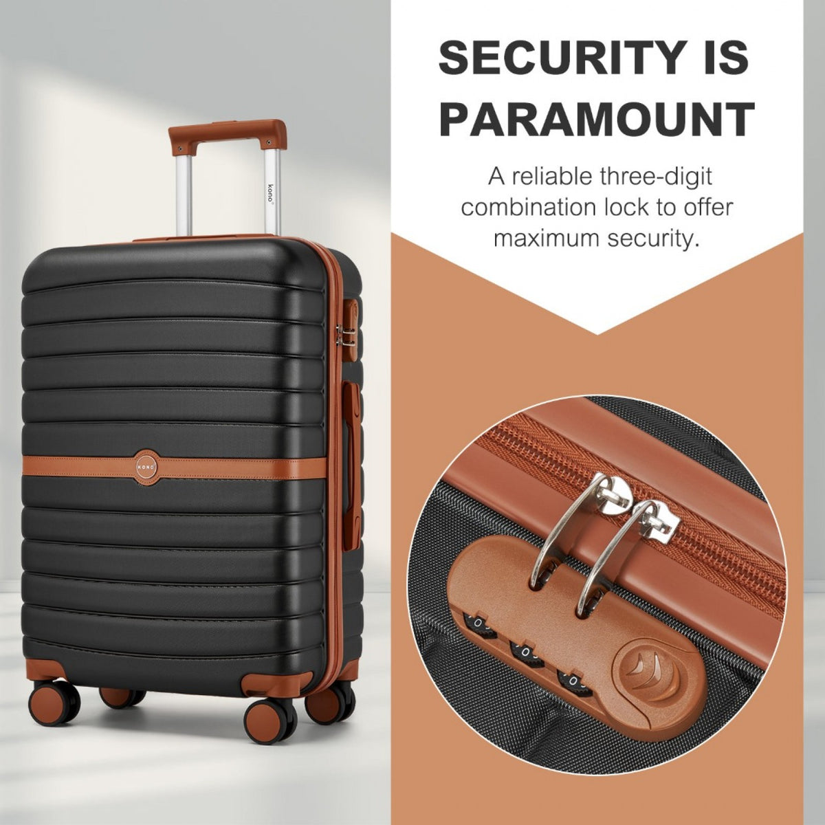FREE UK Delivery 3-5 days Kono ABS+PC 20-Inch Striped Design with Colour-Block Details Carry-On Cabin Suitcase with Silent Spinner Wheels - All colours - 3yr Warranty