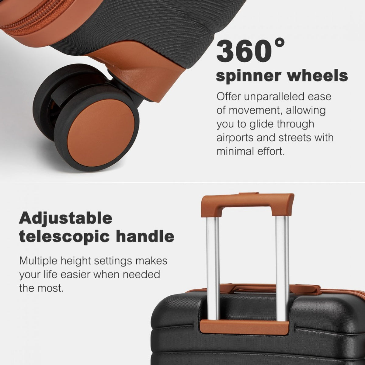 FREE UK Delivery 3-5 days Kono ABS+PC 20-Inch Striped Design with Colour-Block Details Carry-On Cabin Suitcase with Silent Spinner Wheels - All colours - 3yr Warranty