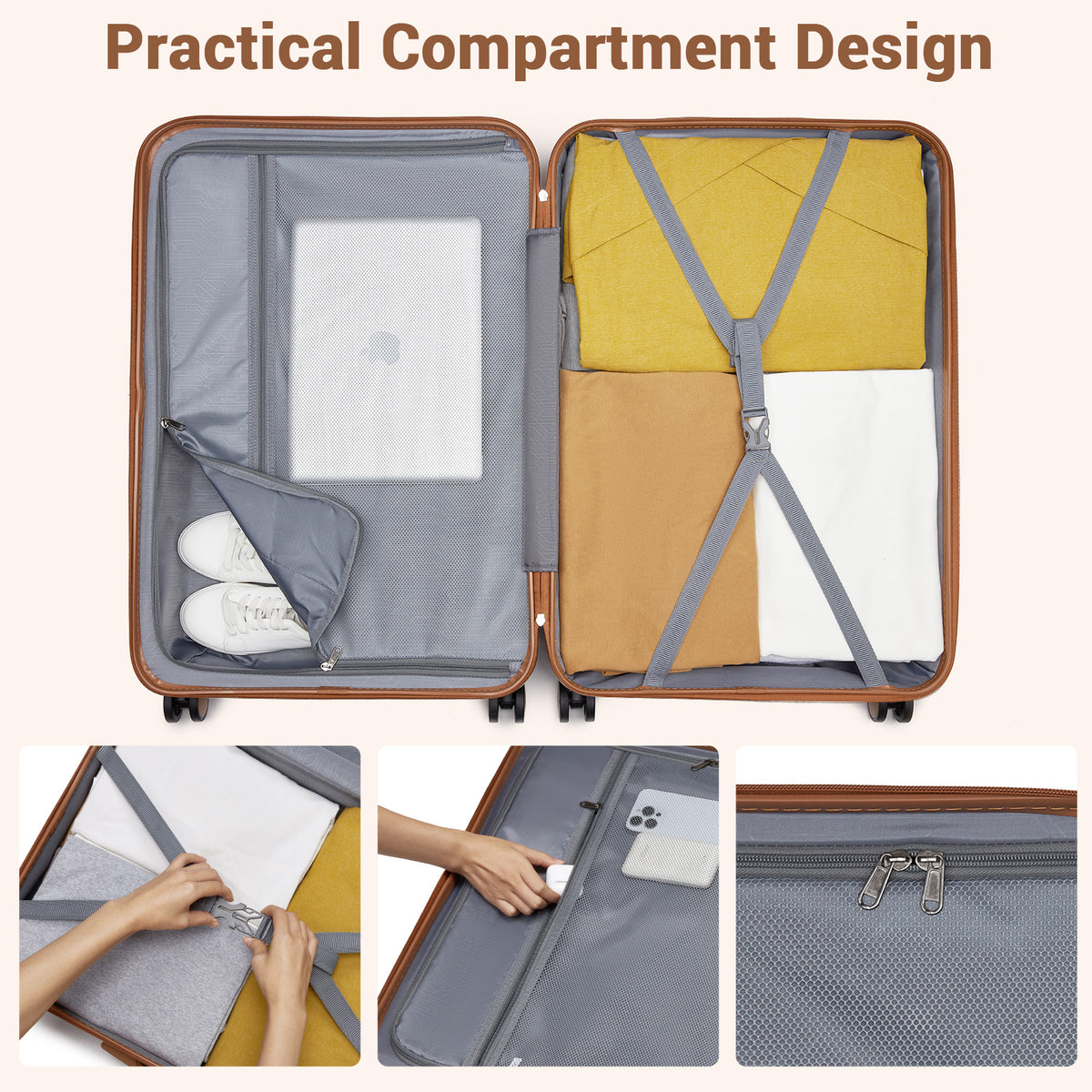 FREE UK Delivery 3-5 days Kono ABS+PC 28-Inch Striped Design with Colour-Block Details Carry-On Cabin Suitcase with Silent Spinner Wheels - All colours - 3yr Warranty