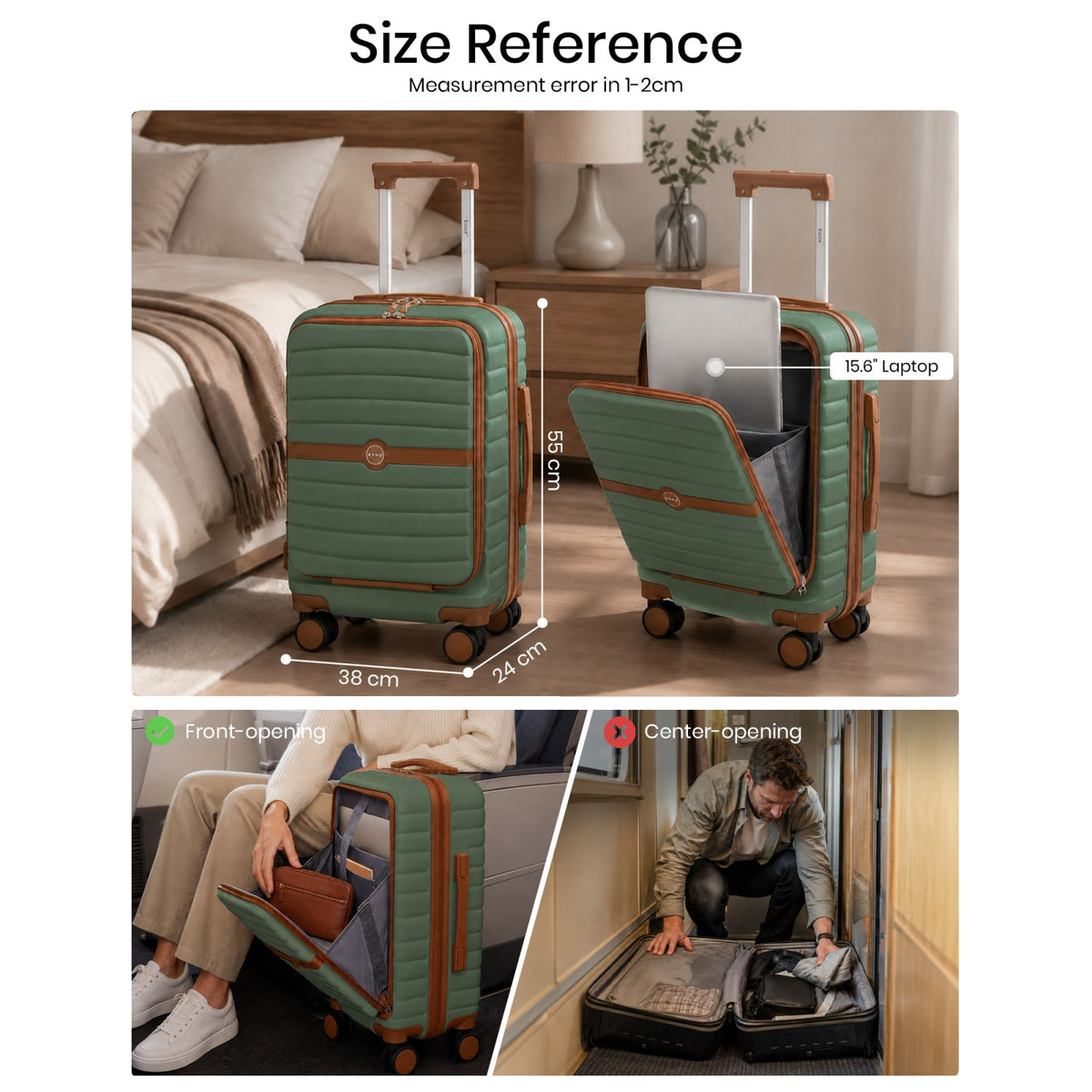 FREE UK Delivery 3-5 days Kono 21-Inch Front-Opening Cabin Suitcase with 15.6-Inch Laptop Compartment -All colours - 3yr Warranty