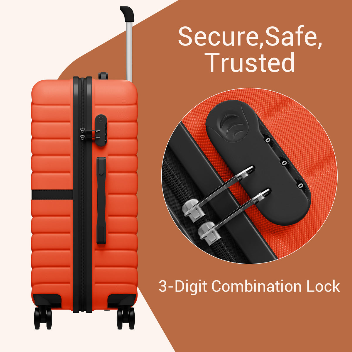 FREE UK Delivery 3-5 days Kono ABS+PC 28-Inch Striped Design with Colour-Block Details Carry-On Cabin Suitcase with Silent Spinner Wheels - All colours - 3yr Warranty