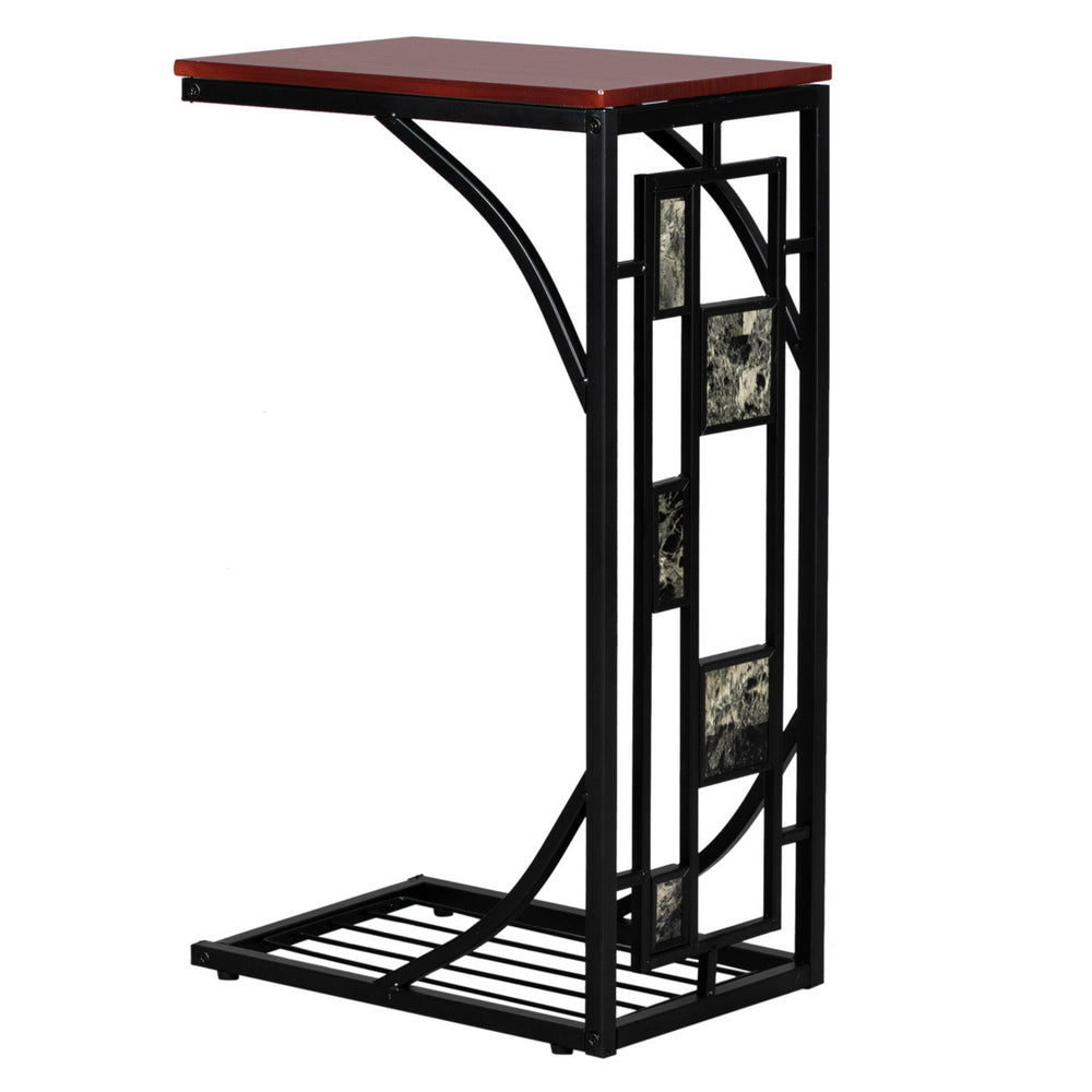 FREE UK Delivery 3-5 days Square Shaped Side Table End Table with Gravel Pattern, Brown Top & Black Powder-Coated Base