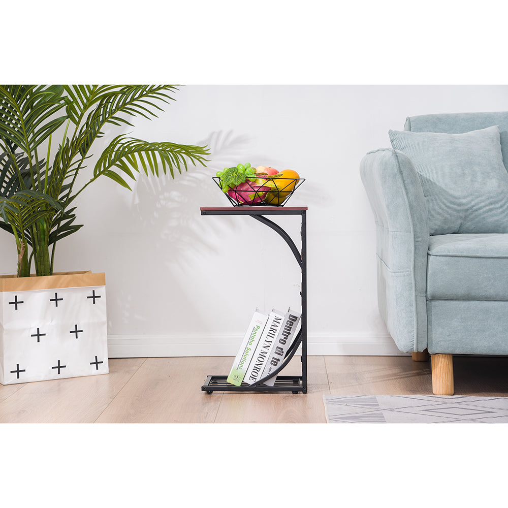 FREE UK Delivery 3-5 days Square Shaped Side Table End Table with Gravel Pattern, Brown Top & Black Powder-Coated Base