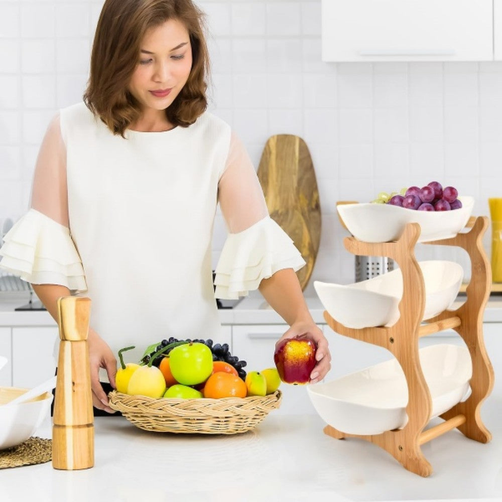 🚚 FREE UK Delivery: 3–5 days - Stacked Fruit Tray Multi-layer Plate Three Compartments Snack Candy Platter Bowl