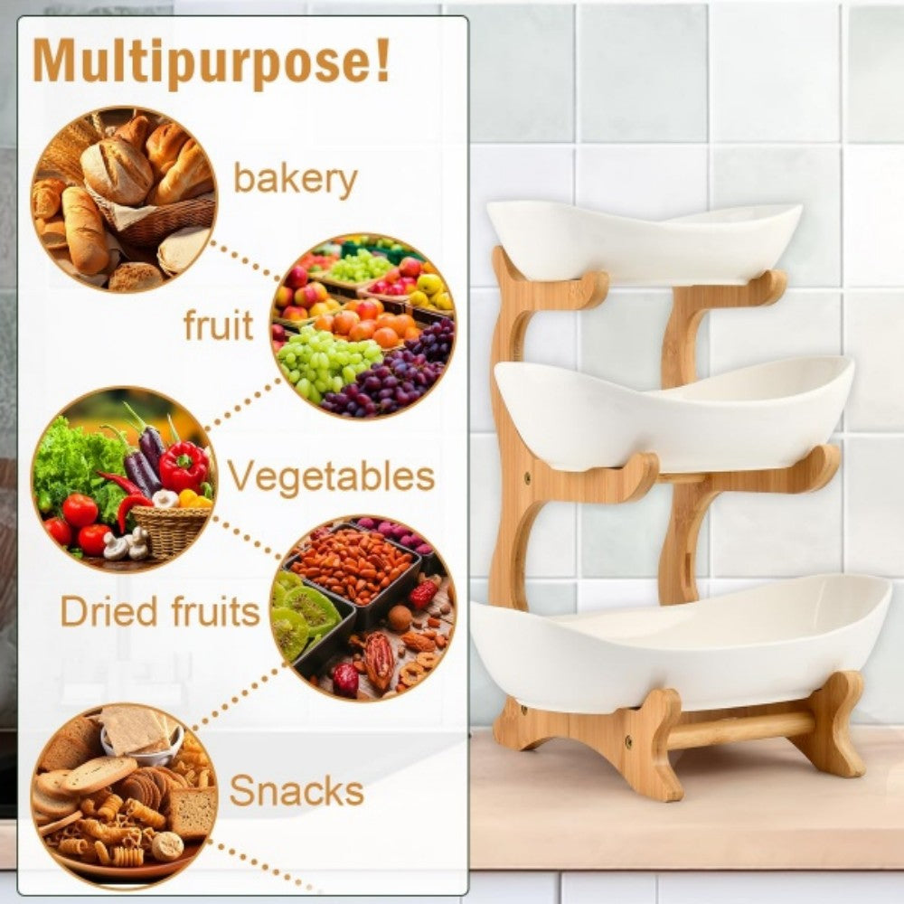 🚚 FREE UK Delivery: 3–5 days - Stacked Fruit Tray Multi-layer Plate Three Compartments Snack Candy Platter Bowl