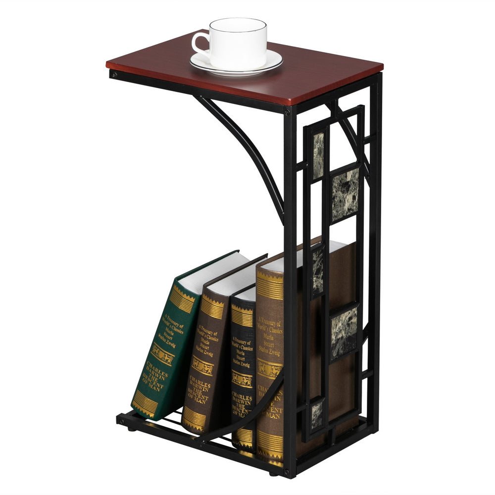 FREE UK Delivery 3-5 days Square Shaped Side Table End Table with Gravel Pattern, Brown Top & Black Powder-Coated Base
