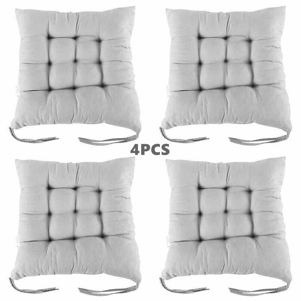 🚚 FREE UK Delivery: 3–5 days - 4 Pack Seat Pad Dining Room Garden Kitchen Chair Seat Cushions Tie On Plain UK