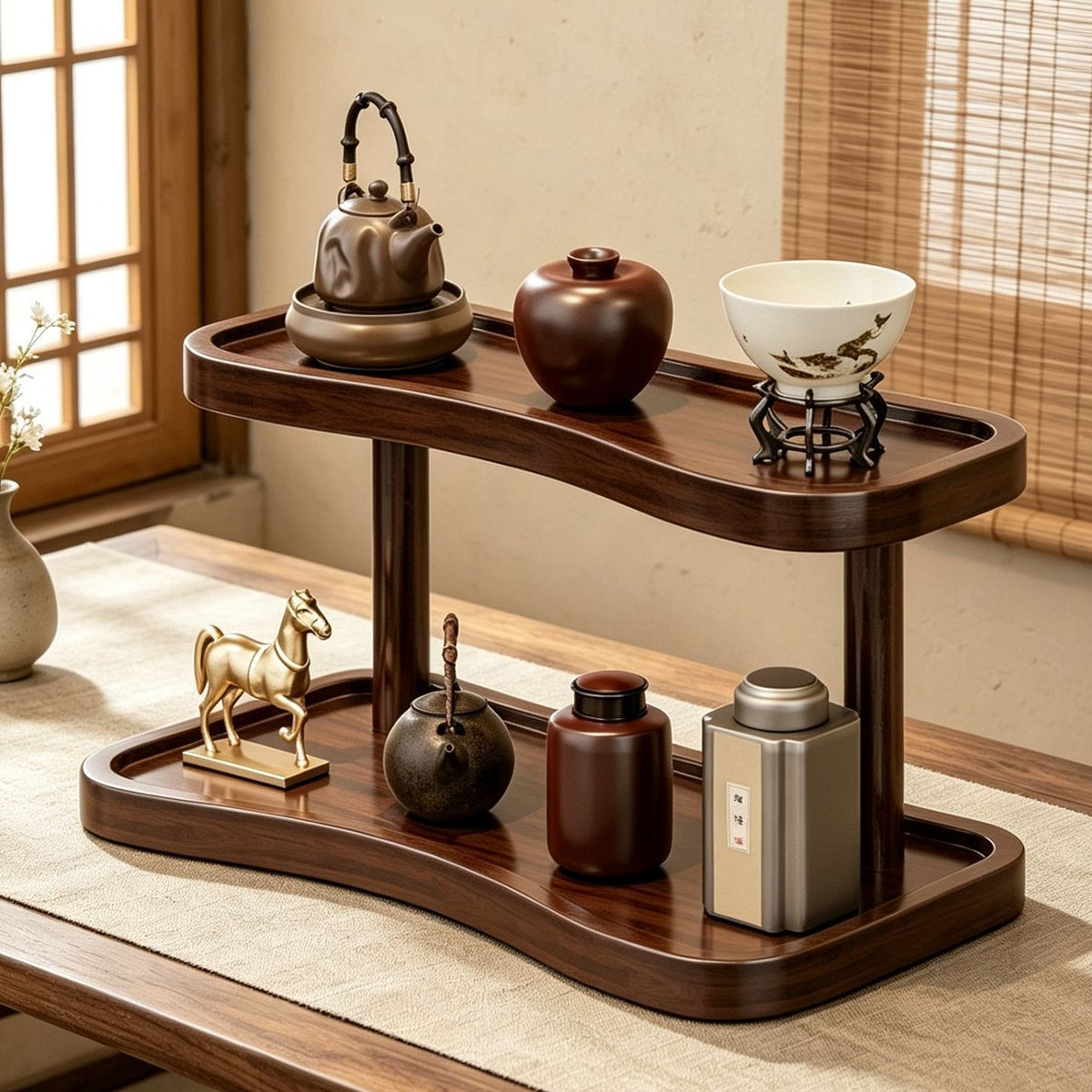 FREE UK Delivery 3-5 days 2 Tier Bamboo Desktop Organizer Stand Bookcase Table Rack Kitchen Storage Shelf
