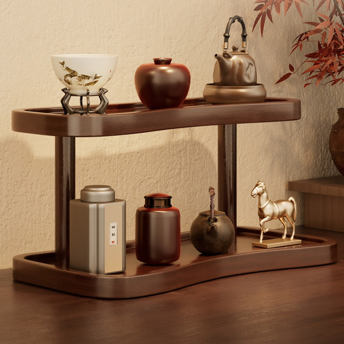 FREE UK Delivery 3-5 days 2 Tier Bamboo Desktop Organizer Stand Bookcase Table Rack Kitchen Storage Shelf